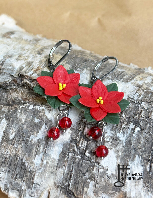 Joulutähtikukka-korvakorut